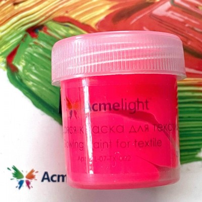 Светящаяся люминесцентная, (светится в темноте) краска для ткани Acmelight 20 мл , розовый
